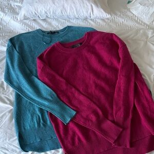 Tahari Women's Teal and Magenta 100% Cashmere Sweater Duo
